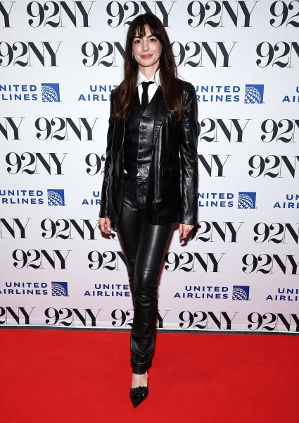 In Leather Skinnies, Anne Hathaway Backs the Drainpipe Revival