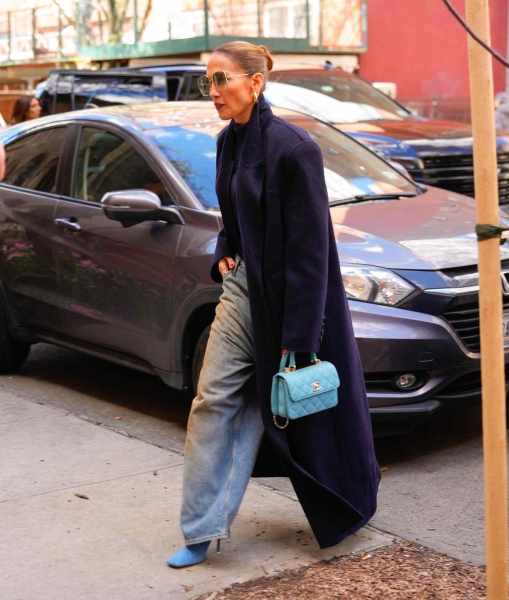 Jennifer Lopez stepped out for a Sunday stroll in New York City while wearing a monochromatic blue outfit.