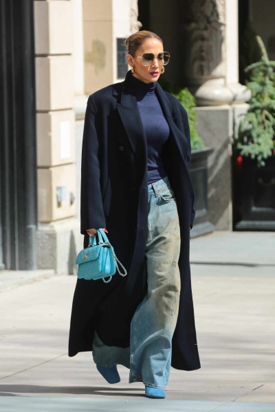Jennifer Lopez stepped out for a Sunday stroll in New York City while wearing a monochromatic blue outfit.