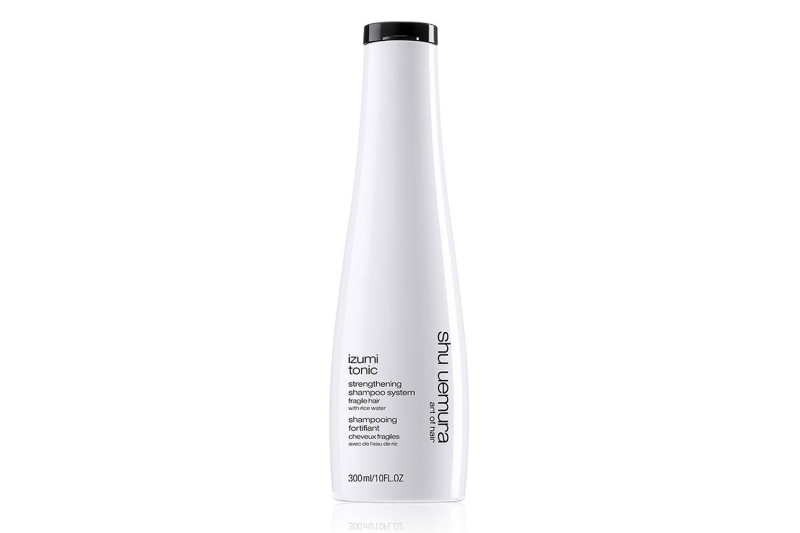 Shu Uemura’s Izumi Tonic Shampoo and Izumi Tonic Conditioner contain rice water, which promotes hair growth and strengthens weak strands. A beauty writer is noticing less shedding after a few weeks of using the shampoo and conditioner.