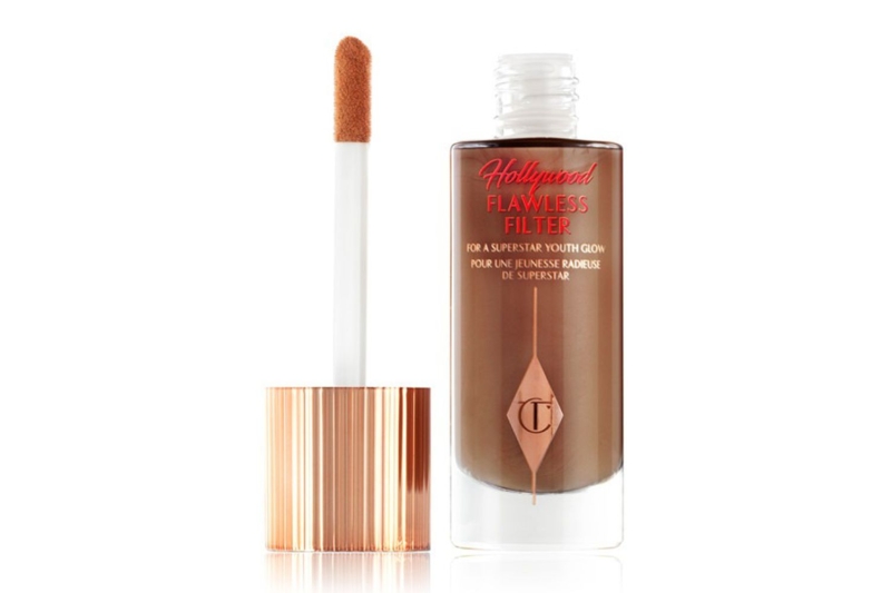 Kate Moss wore the Charlotte Tilbury Hollywood Flawless Filter, a multi-tasking skin tint that I swear by for Photoshopped-looking skin. The $49 formula contains light-reflecting pigments and skincare ingredients to give the complexion a natural glow.